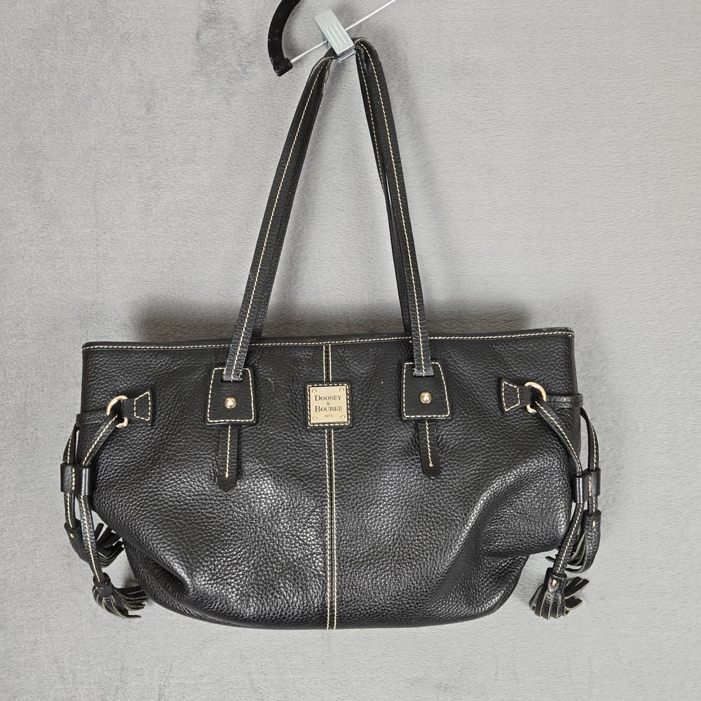 Dooney & Bourke Black Pebble Grain Leather Davis Tassel Tote Bag Shopper